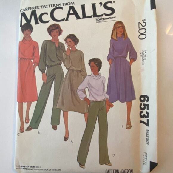 McCalls 6537 Pattern Dress Pant Top Miss 16 Petite 1979 Vintage Coquette Knit - Picture 2 of 6